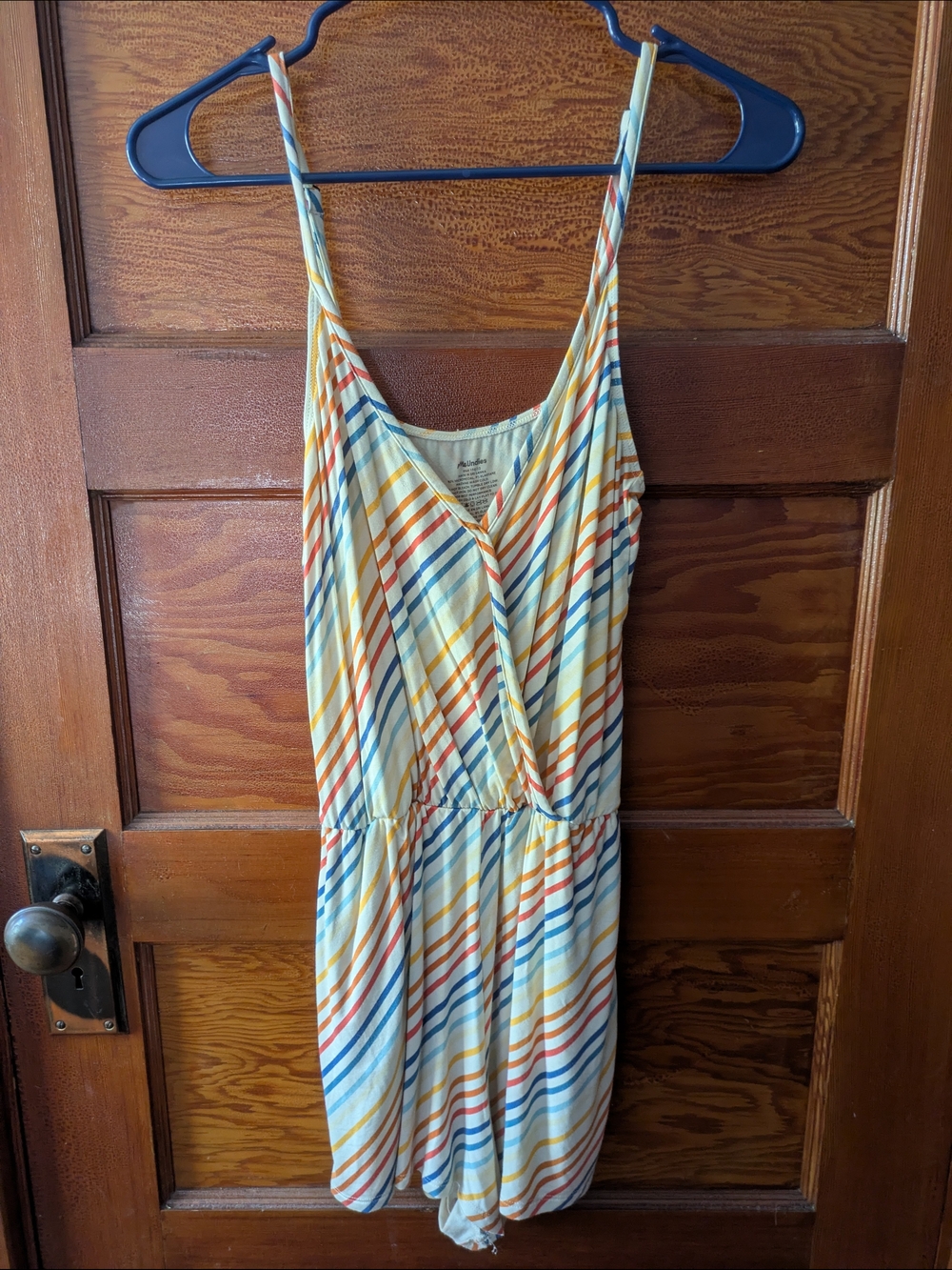 MeUndies Striped Sleeveless Romper in Yellow, Blue & Orange
